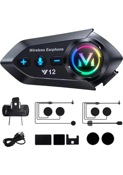Y12 Motor Kask Kulaklık Rgb Modlu Radyolu Motosiklet Kulaklık 5.3 Bluetooth Intercom - Lisinya
