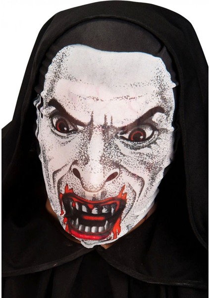 Kafaya Tam Geçmeli Bez Vampir Maskesi - Streç Korku Maskesi - 3D Baskılı Maske Model 2 - Lisinya