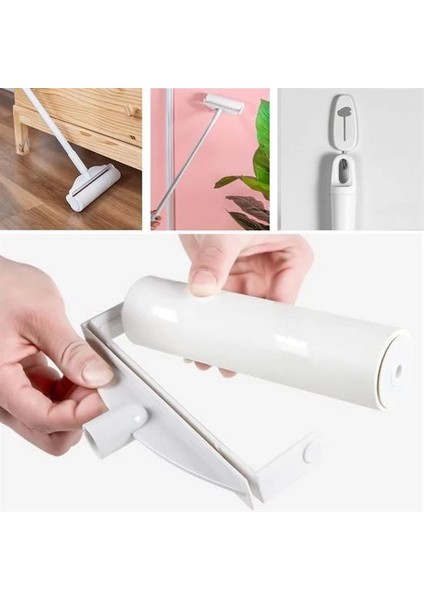 Teleskopik Saplı 24 cm Yapışkanlı Tüy Rulosu Uzayabilen Hav Tüy Toz Toplayıcı Rulo 2 Yedekli ( Lisinya )
