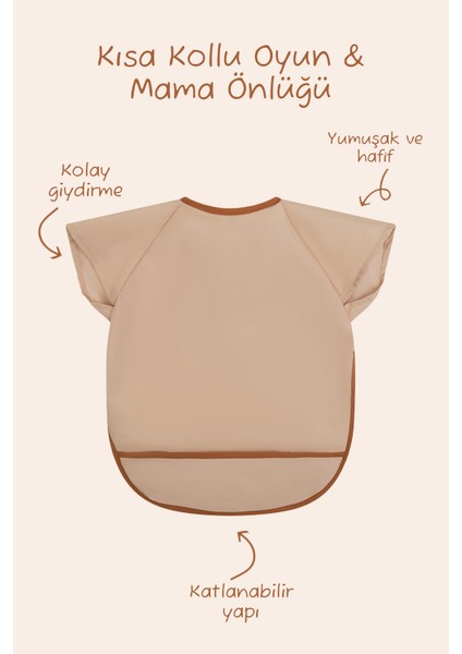 Kısa Kollu Su Geçirmez Bebek Mama ve Oyun Önlüğü