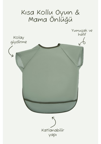 Kısa Kollu Su Geçirmez Bebek Mama ve Oyun Önlüğü