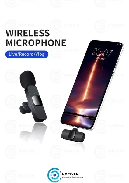 Type-C Uyumlu iPhone Dönüştürücülü Kablosuz Yaka Mikrofonu – Android ve iPhone Uyumlu Mini Mikrofon