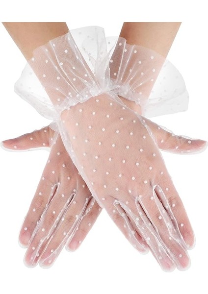 Nessiworld Kısa Boy Güpürlü Beyaz Puantiyeli Tül Eldiven Beyaz Renk indirimleri