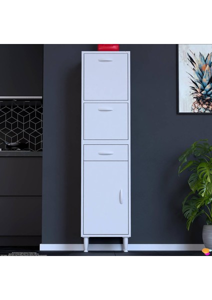 Vio Çok Amaçlı Dolap: (40X163.4X32,5 Cm) Ölçülerinde, Çekmeceli ve Kapaklı Mutfak Dolabı.