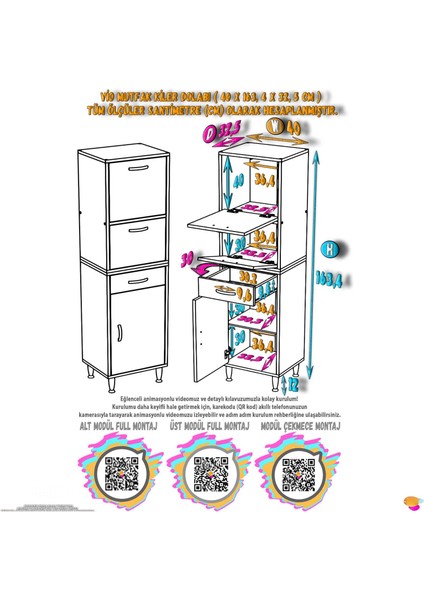 Vio Çok Amaçlı Dolap: (40X163.4X32,5 Cm) Ölçülerinde, Çekmeceli ve Kapaklı Mutfak Dolabı. fırsatları
