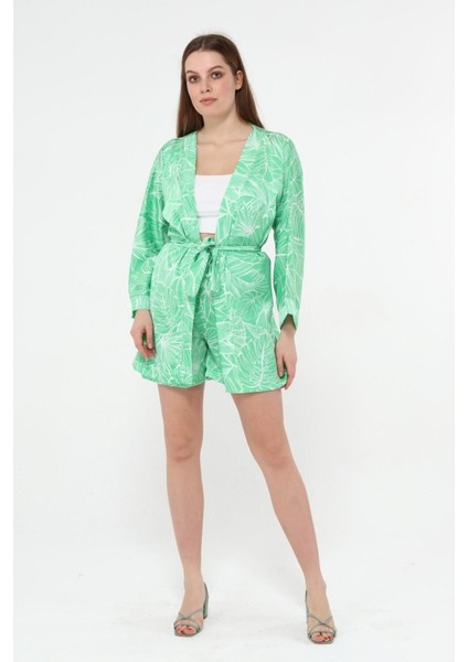 Saten Kimono Şort Takım