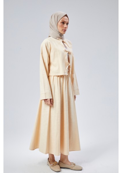 Flamlı Keten Etekli Kimono Ceket Takım fiyatları