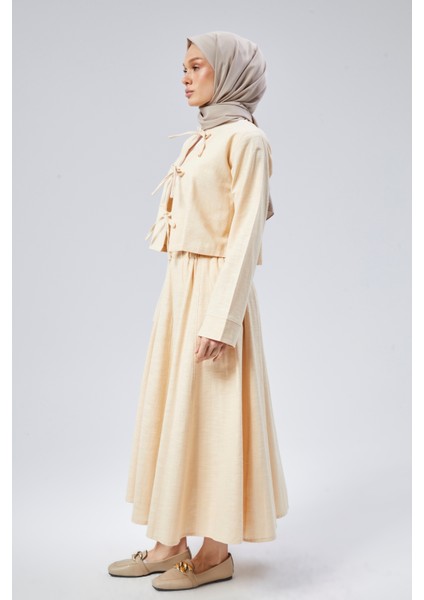 Flamlı Keten Etekli Kimono Ceket Takım fırsatları