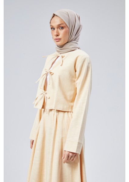 Flamlı Keten Etekli Kimono Ceket Takım indirimleri