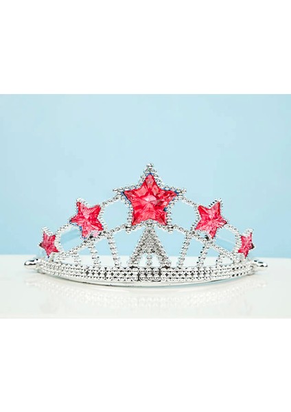 Kırmızı Yıldız Taşlı Plastik Kraliçe Prenses Elsa Tacı Çocuk Boy - Lisinya