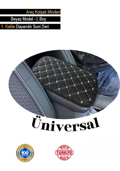 Audi A3 2003-2012 Deri Oto Kolçak Kılıfı Örtüsü Capitone Süngerli Beyaz Nakışlı
