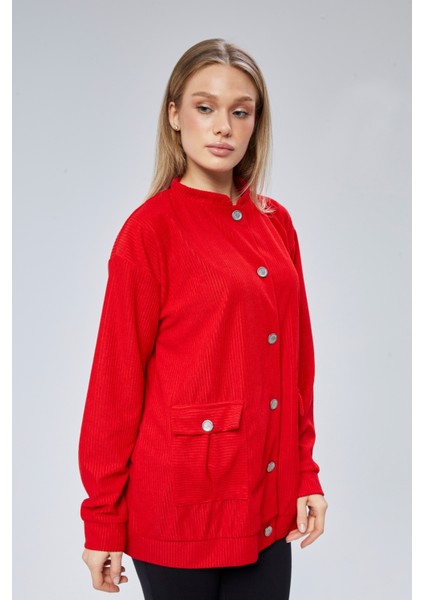 Fitilli Kadife Kumaş Çift Cepli Düğmeli Spor Ceket fırsatları