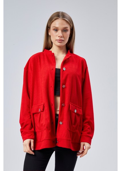 Fitilli Kadife Kumaş Çift Cepli Düğmeli Spor Ceket