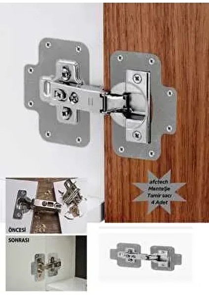 Paslanmaz Çelik Menteşe Onarım Plakası Menteşe Tamir Sacı Dolap Tamir Onarım Sacı 4 Adet