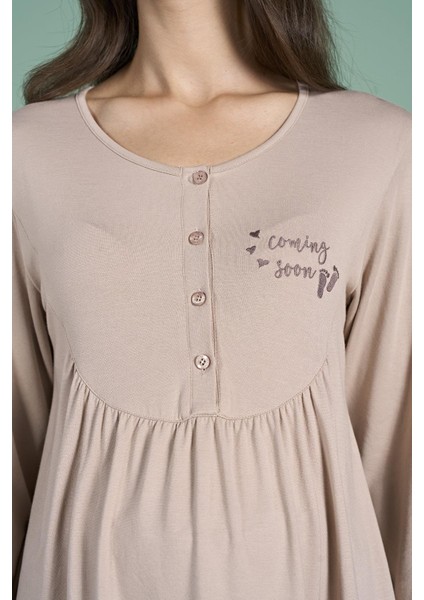 Kadın Vizon Renk Uzun Kollu Yarım Düğmeli Lohusa Pijama Takımı C5T4N91 indirimleri