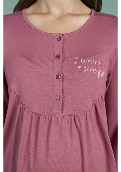 Kadın Gül Kurusu Renk Uzun Kollu Yarım Düğmeli Lohusa Pijama Takımı C5T4N91 indirimleri