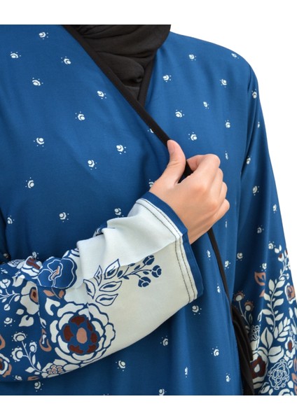 Noktalı Çiçek Desen Kruvaze Namaz Elbisesi – %100 Viskon, Yandan Bağlamalı, Rahat Kalıp 36-46 Beden fiyatları
