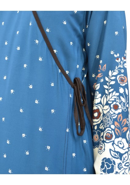 Noktalı Çiçek Desen Kruvaze Namaz Elbisesi – %100 Viskon, Yandan Bağlamalı, Rahat Kalıp 36-46 Beden modelleri
