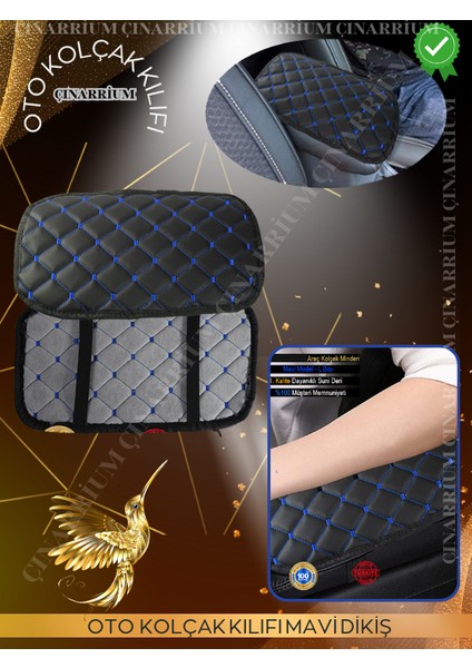 Bmw E90 2005-2013 Deri Oto Kolçak Kılıfı Örtüsü Capitone Süngerli Mavi Nakışlı modelleri