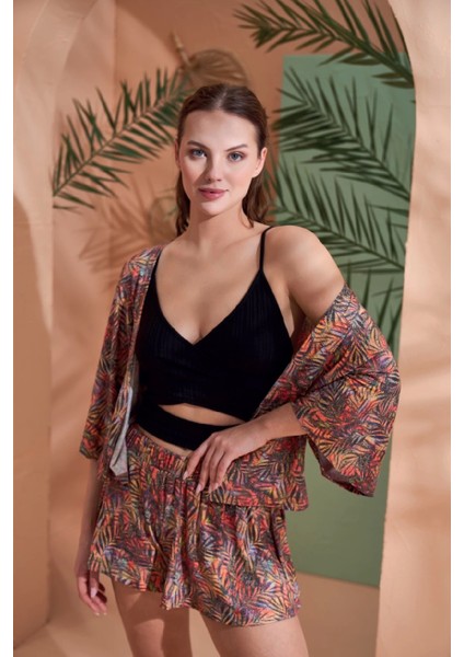 Pjs 27003 Viskon Kimono Croplu Şort Takım