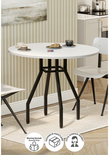 Yuvarlak Yemek Masası 80 cm Mutfak Masası Balkon Masası Roma Beyaz