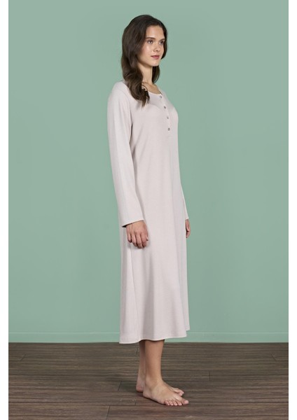 Kadın Vizon Renk Yarım Düğmeli Uzun Kollu Maxi Boy Gecelik C3T4N91 fiyatları