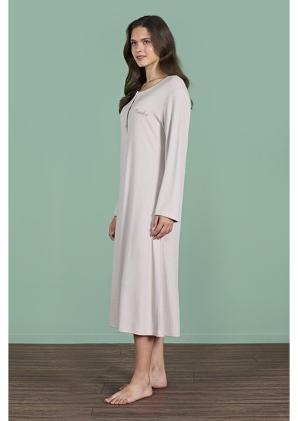 Kadın Vizon Renk Yarım Düğmeli Uzun Kollu Maxi Boy Gecelik C3T4N91 modelleri