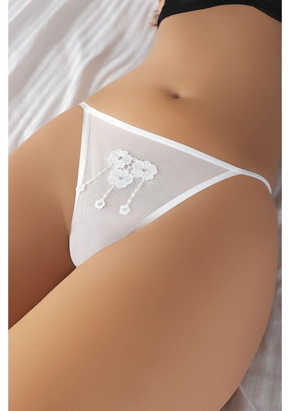 Beyaz Nakışlı Desenli Fantezi Tanga String fiyatları
