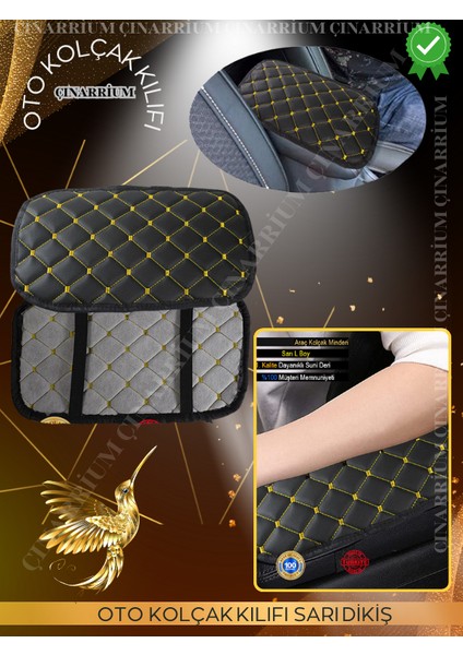 Renault Laguna Iı 2001-2007 Deri Oto Kolçak Kılıfı Örtüsü Capitone Süngerli Sarı Nakışlı fırsatları