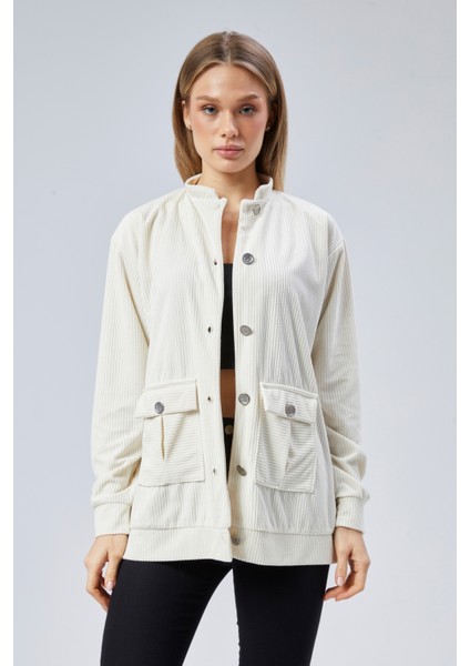 Fitilli Kadife Kumaş Çift Cepli Düğmeli Spor Ceket