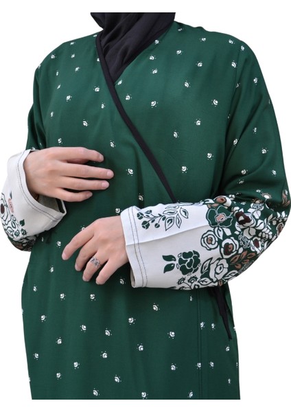 Noktalı Çiçek Desen Kruvaze Namaz Elbisesi – %100 Viskon, Yandan Bağlamalı, Rahat Kalıp 36-46 Beden fiyatları