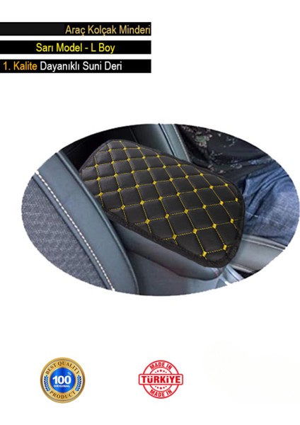 Seat Ibiza (1993-2002) Deri Oto Kolçak Kılıfı Örtüsü Capitone Süngerli Sarı Nakışlı