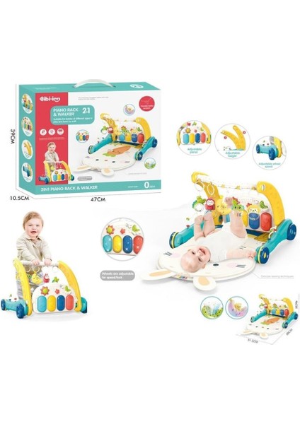 Nessiworld BIB6015 -Vardem Piyanolu 2 In 1 Bebek Yürüteci ve Tavşan Desenli Mavi Oyun Halısı