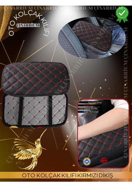 Fiat 500 2013 ve ve Sonrası Deri Oto Kolçak Kılıfı Örtüsü Capitone Süngerli Kırmızı Nakışlı fırsatları