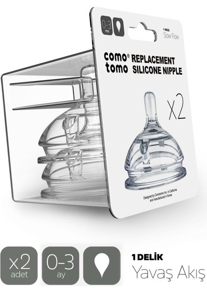 Nessiworld Comotomo Silikon 2'li Biberon Emziği Yavaş Akış 0-3 Ay