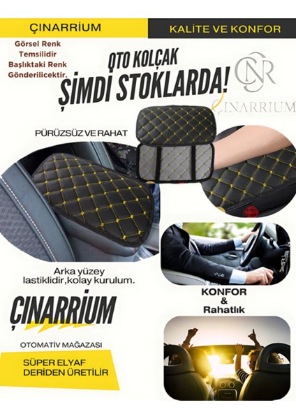 Peugeot 406 Deri Oto Kolçak Kılıfı Örtüsü Capitone Süngerli Sarı Nakışlı