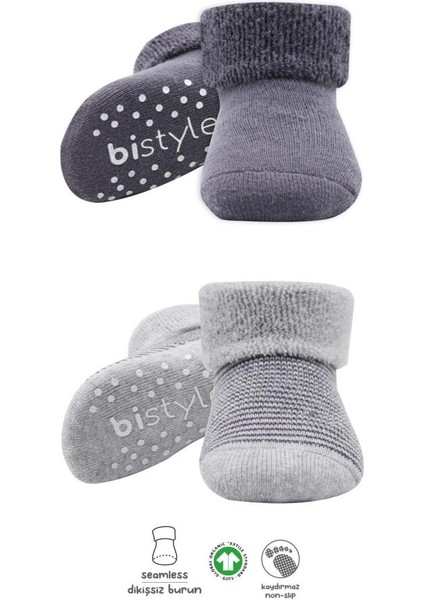 Nessiworld Bistyle Çemberli Kaymaz Havlu Soket Çorap 2'li BS10503 Gri-Antrasit
