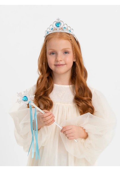 Nessiworld Karlar Ülkesi Elsa Mavi Kalp Tacı ve Kar Temalı Asa Seti