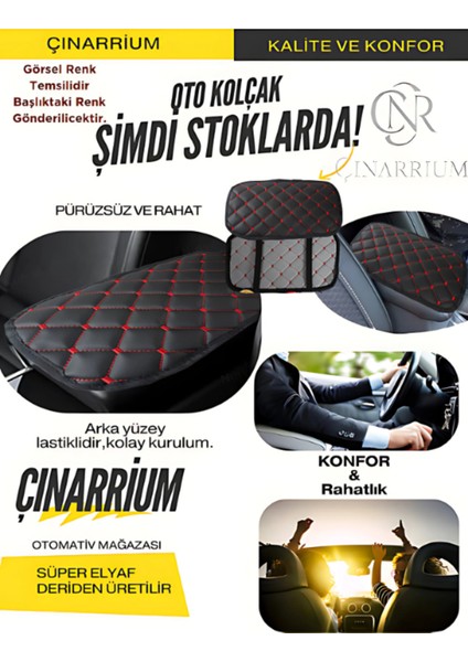 Renault Clio Iı Hb 2002-2008 Deri Oto Kolçak Kılıfı Örtüsü Capitone Süngerli Kırmızı Nakışlı