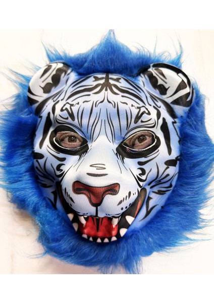 Nessiworld Mavi Saçlı Kaplan Maskesi Kurt Maskesi Mega Peluş 27 No