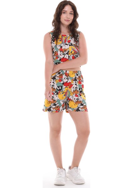 Çizgi Film Karakterli Jarse Kumaş Alt Üst Şortlu Takım fiyatları