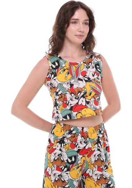 Çizgi Film Karakterli Jarse Kumaş Alt Üst Şortlu Takım