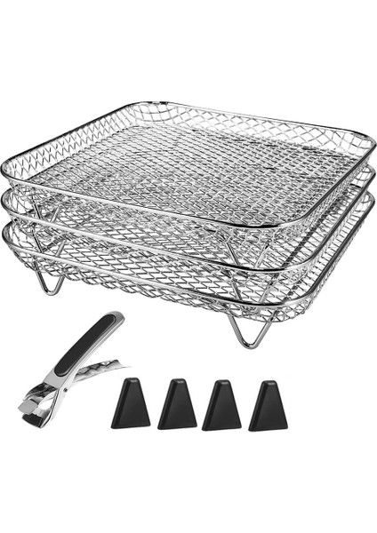 Klipsli Paslanmaz Çelik Hava Fritöz Rafı, Kare Istiflenebilir Pişirme Sepeti Çok Katmanlı Kurutucu Rafı Hava Fritöz Parçaları (Yurt Dışından)