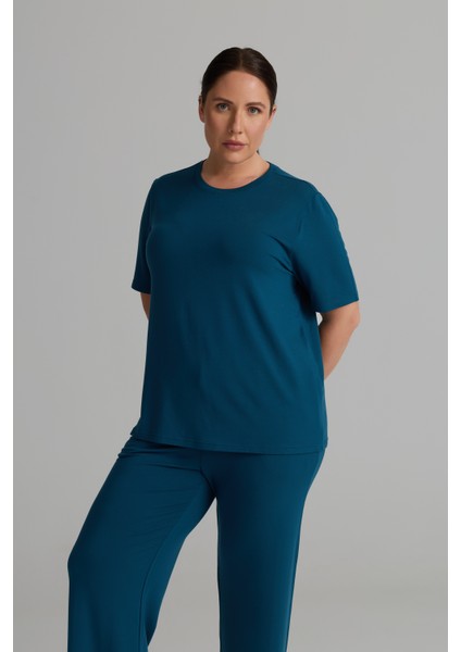 Kadın Plus Size Modal Iki Iplik Kısa Kollu T-Shirt