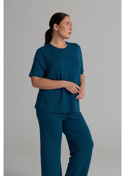 Kadın Plus Size Modal Iki Iplik Kısa Kollu T-Shirt modelleri