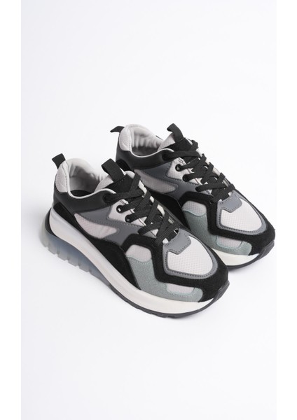 Avira Kadın Gri Siyah Kalın Tabanlı Spor Ayakkabı Sneakers modelleri