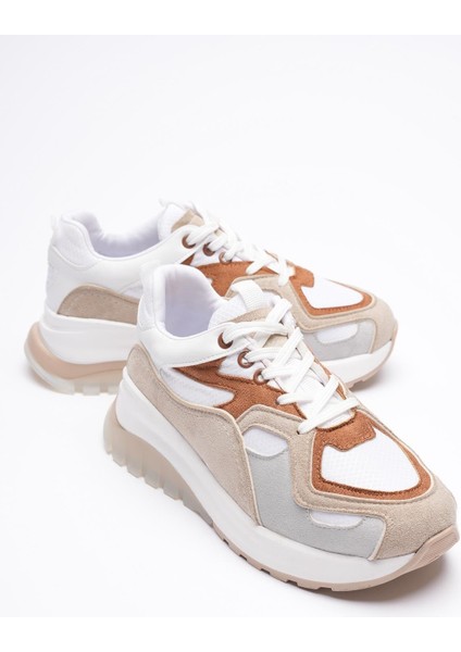 Avira Kadın Beyaz Taba Kalın Tabanlı Spor Ayakkabı Sneakers