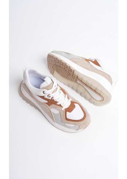 Avira Kadın Beyaz Taba Kalın Tabanlı Spor Ayakkabı Sneakers fırsatları