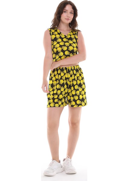 Çizgi Film Karakterli Jarse Kumaş Şortlu Alt Üst Takım