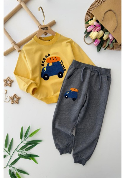 Break Araba Panç Işleme Detaylı Renkli Erkek Çocuk takım - Sarı
